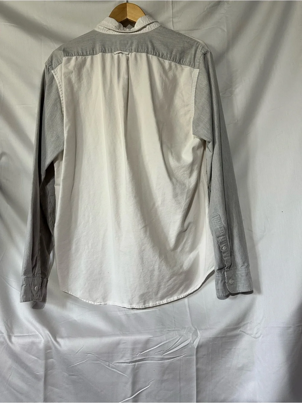 J. Crew Men's White Shirt with Light Gray Sleeves and Pocket